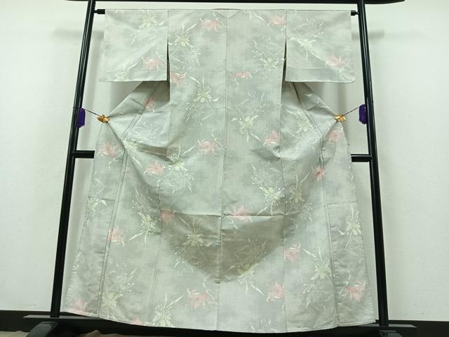 平和屋着物▽本場大島紬 白大島 単衣 草花文 正絹 逸品 AABB3562jh