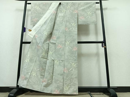 平和屋着物▽本場大島紬 白大島 単衣 草花文 正絹 逸品 AABB3562jh