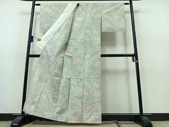 平和屋着物▽本場大島紬 白大島 単衣 草花文 正絹 逸品 AABB3562jh