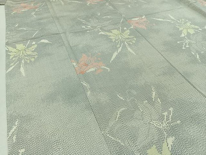 平和屋着物▽本場大島紬 白大島 単衣 草花文 正絹 逸品 AABB3562jh