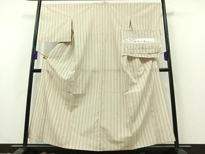 平和屋着物▽お召 白根沢 単衣 縞 証紙付き 正絹 逸品 AABB3563jh