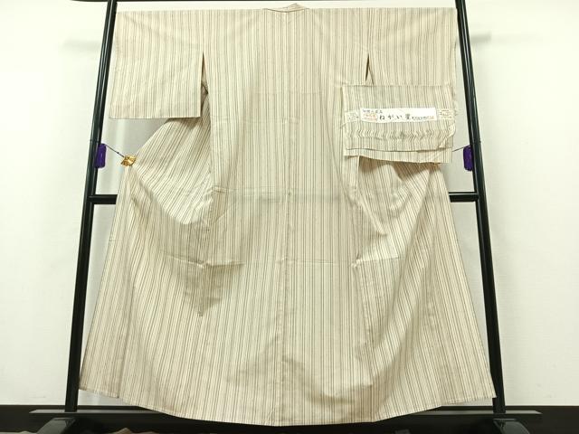 平和屋着物▽お召 白根沢 単衣 縞 証紙付き 正絹 逸品 AABB3563jh