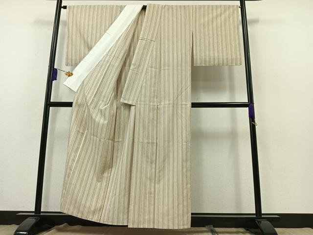 平和屋着物▽お召 白根沢 単衣 縞 証紙付き 正絹 逸品 AABB3563jh