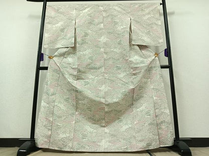 平和屋着物▽上質な紬 単衣 花籬文 正絹 逸品 AABB3564jh