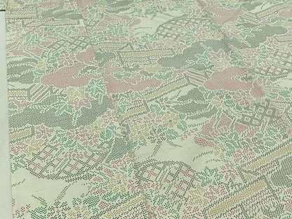 平和屋着物▽上質な紬 単衣 花籬文 正絹 逸品 AABB3564jh