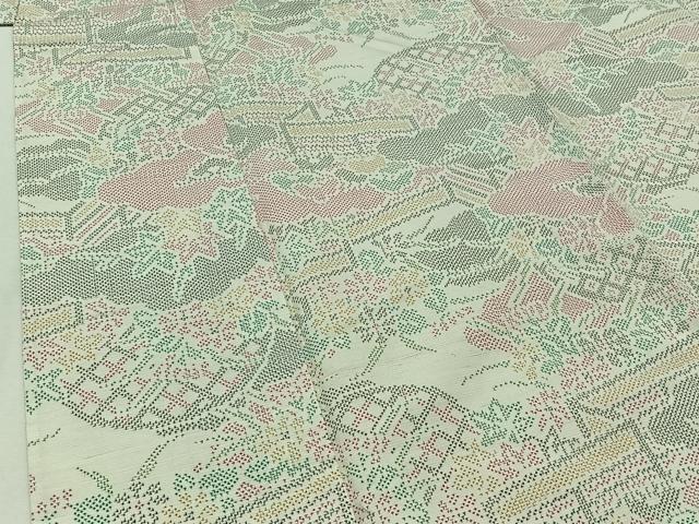 平和屋着物▽上質な紬 単衣 花籬文 正絹 逸品 AABB3564jh