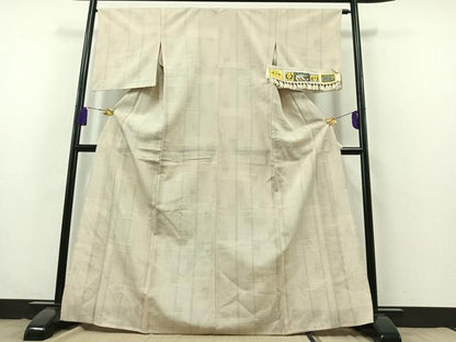 平和屋着物▽本塩沢　単衣　110亀甲　横段文　証紙付き　正絹　逸品　AABB3565jh