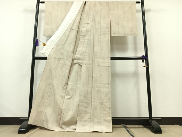 平和屋着物▽本塩沢　単衣　110亀甲　横段文　証紙付き　正絹　逸品　AABB3565jh
