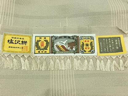 平和屋着物▽本塩沢　単衣　110亀甲　横段文　証紙付き　正絹　逸品　AABB3565jh