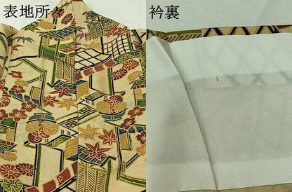 平和屋着物▽上質な紬 単衣 風景花文 正絹 逸品 AABB3567jh