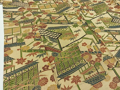 平和屋着物▽上質な紬 単衣 風景花文 正絹 逸品 AABB3567jh