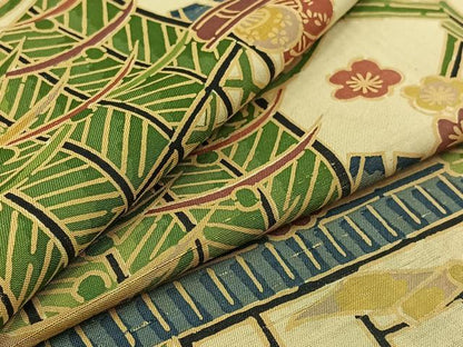 平和屋着物▽上質な紬 単衣 風景花文 正絹 逸品 AABB3567jh