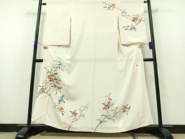 平和屋着物▽訪問着 単衣 作家物 花鳥文 正絹 逸品 AABB3570jh