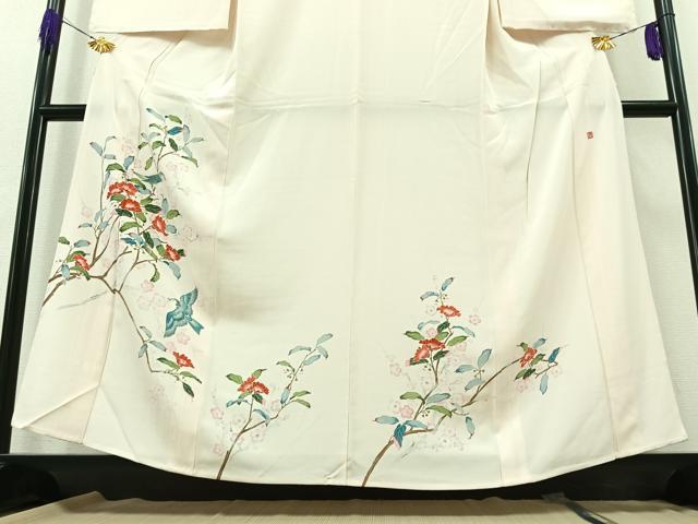 平和屋着物▽訪問着 単衣 作家物 花鳥文 正絹 逸品 AABB3570jh