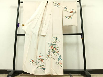 平和屋着物▽訪問着 単衣 作家物 花鳥文 正絹 逸品 AABB3570jh