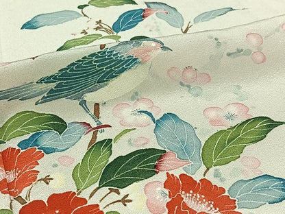 平和屋着物▽訪問着 単衣 作家物 花鳥文 正絹 逸品 AABB3570jh