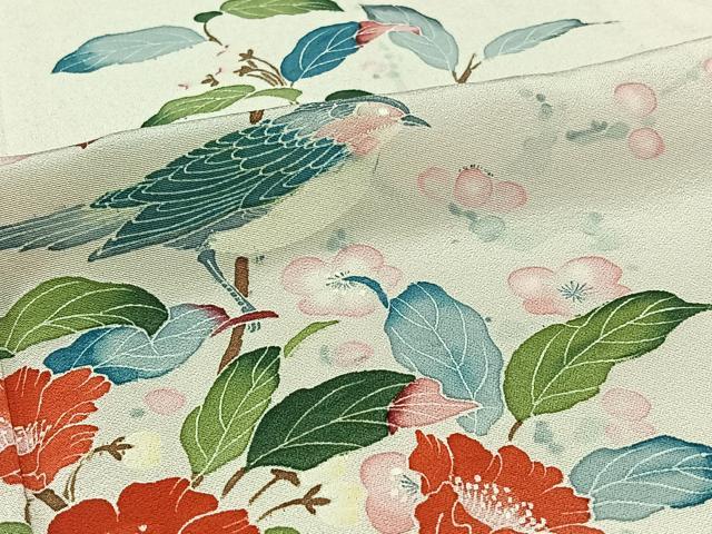 平和屋着物▽訪問着 単衣 作家物 花鳥文 正絹 逸品 AABB3570jh