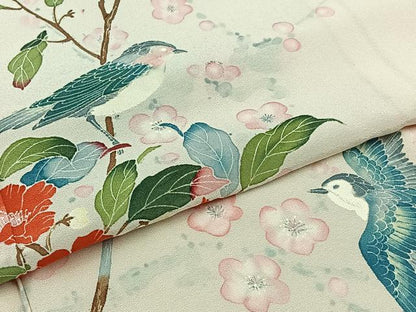 平和屋着物▽訪問着 単衣 作家物 花鳥文 正絹 逸品 AABB3570jh
