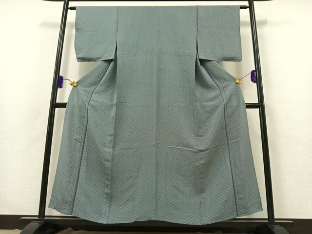 平和屋着物▽上質な小紋 単衣 お召地 菱文 正絹 逸品 AABB3571jh