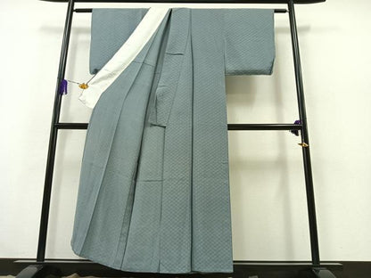 平和屋着物▽上質な小紋 単衣 お召地 菱文 正絹 逸品 AABB3571jh