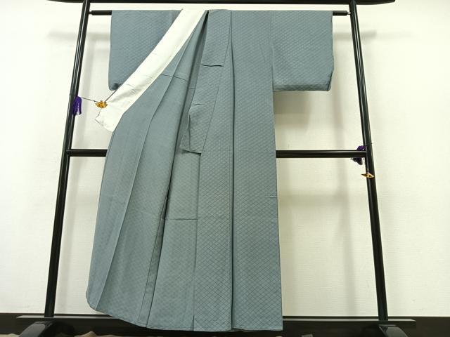 平和屋着物▽上質な小紋 単衣 お召地 菱文 正絹 逸品 AABB3571jh