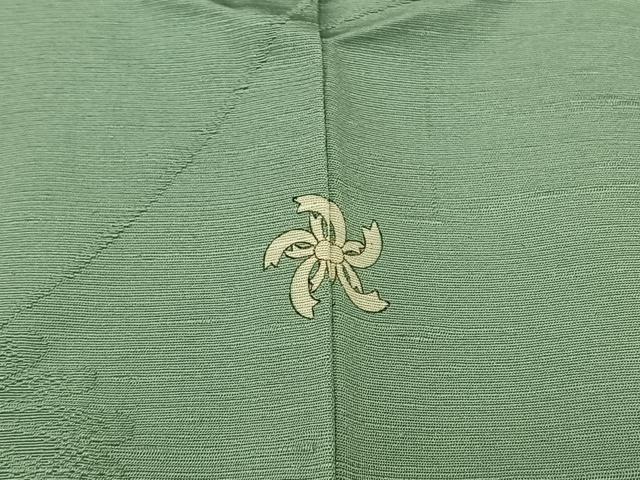 平和屋着物▽上質な色無地　単衣　紬地　花唐草地紋　錆青磁色　正絹　逸品　AABB3572jh