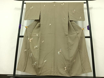 平和屋着物▽訪問着 単衣 草花文 金彩 正絹 逸品 AABB3573jh