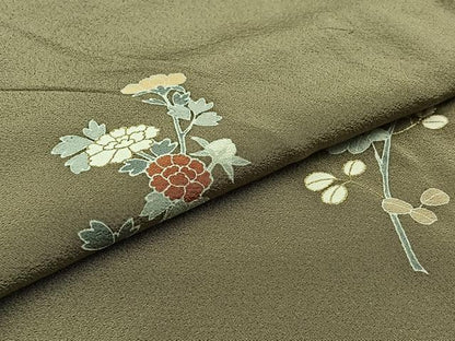 平和屋着物▽訪問着 単衣 草花文 金彩 正絹 逸品 AABB3573jh