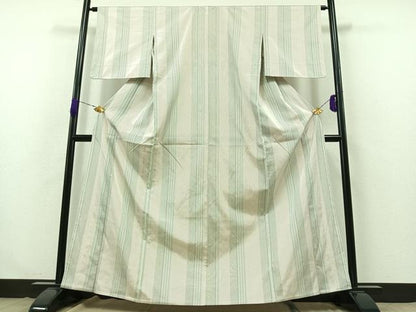 平和屋着物▽上質な紬 単衣 縞 正絹 逸品 AABB3575jh
