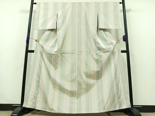 平和屋着物▽上質な紬 単衣 縞 正絹 逸品 AABB3575jh