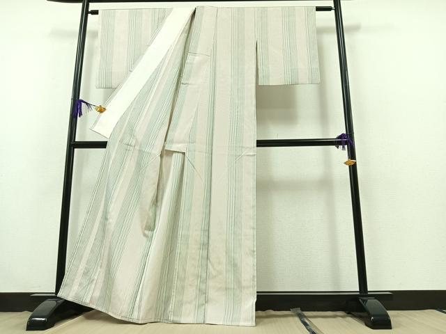 平和屋着物▽上質な紬 単衣 縞 正絹 逸品 AABB3575jh