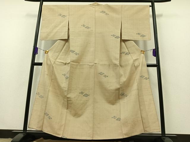 平和屋着物▽上質な紬 単衣 魚文 正絹 逸品 AABB3577jh