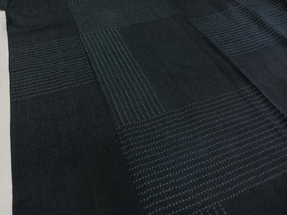 平和屋着物▽池田重子コレクション　結城ちぢみ　奥順謹製　はたおり娘　単衣　蚊絣　漆黒色地　証紙付き　正絹　逸品　AABB3578jh