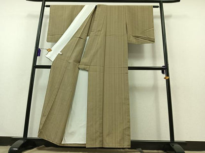 平和屋着物▽上質な紬 単衣 縞 正絹 逸品 AABB3579jh