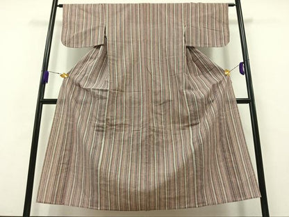 平和屋着物▽上質な紬　単衣　縞　正絹　逸品　AABB3580jh