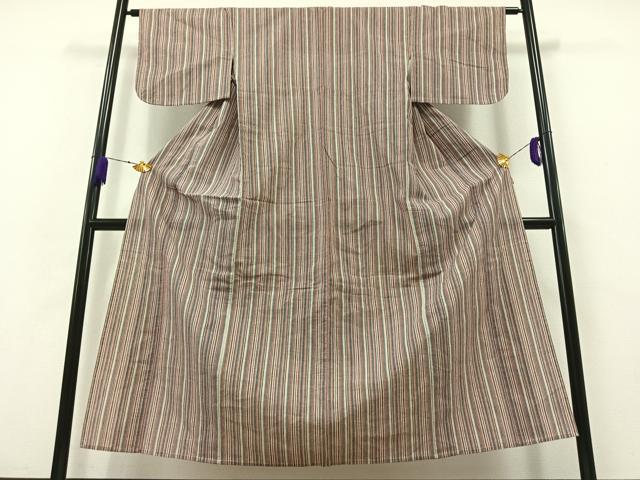 平和屋着物▽上質な紬　単衣　縞　正絹　逸品　AABB3580jh