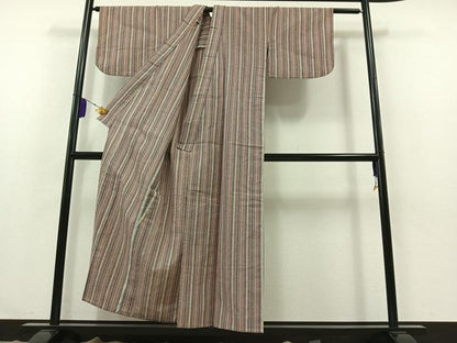 平和屋着物▽上質な紬　単衣　縞　正絹　逸品　AABB3580jh
