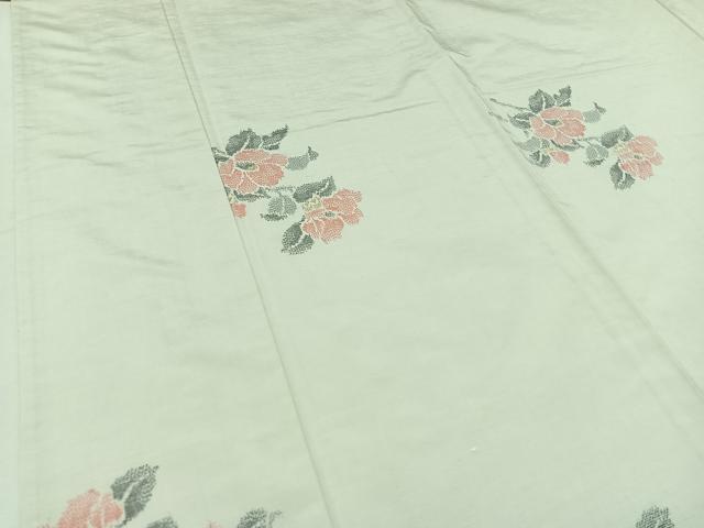 平和屋着物▽上質な紬 単衣 草花文 正絹 逸品 AABB3581jh