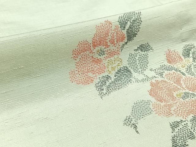 平和屋着物▽上質な紬 単衣 草花文 正絹 逸品 AABB3581jh