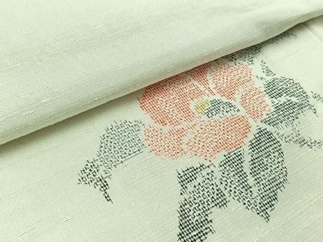 平和屋着物▽上質な紬 単衣 草花文 正絹 逸品 AABB3581jh