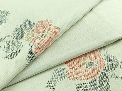 平和屋着物▽上質な紬 単衣 草花文 正絹 逸品 AABB3581jh