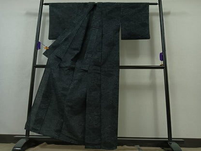 平和屋着物▽結城紬 単衣 風景文 正絹 逸品 AABB3582jh