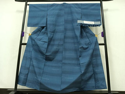 平和屋着物▽くで絣結城 単衣 横段文 反端付き 正絹 逸品 AABB3584jh