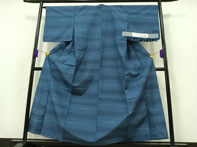 平和屋着物▽くで絣結城 単衣 横段文 反端付き 正絹 逸品 AABB3584jh