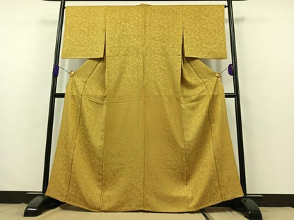 平和屋着物▽上質な色無地 単衣 芥子色 正絹 逸品 AABB3586jh
