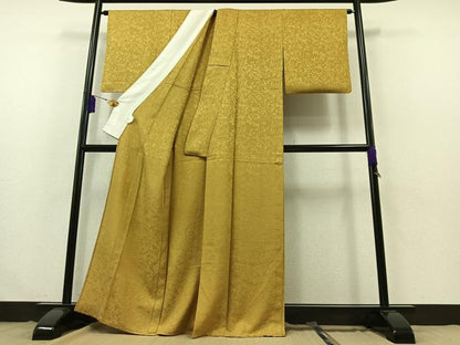 平和屋着物▽上質な色無地 単衣 芥子色 正絹 逸品 AABB3586jh