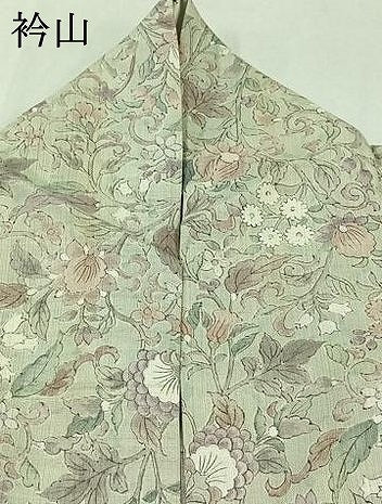 平和屋着物▽上質な紬 単衣 手書き 更紗花文 正絹 逸品 AABB3587jh