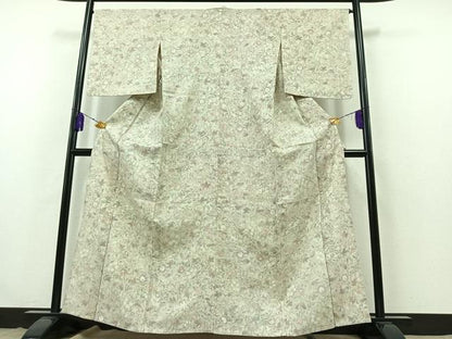 平和屋着物▽上質な紬 単衣 手書き 更紗花文 正絹 逸品 AABB3587jh