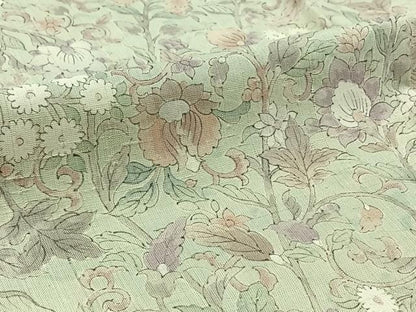 平和屋着物▽上質な紬 単衣 手書き 更紗花文 正絹 逸品 AABB3587jh