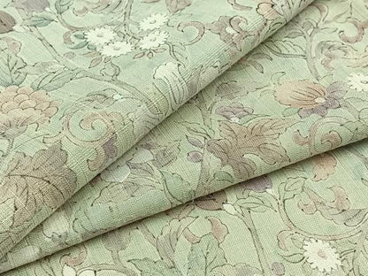 平和屋着物▽上質な紬 単衣 手書き 更紗花文 正絹 逸品 AABB3587jh